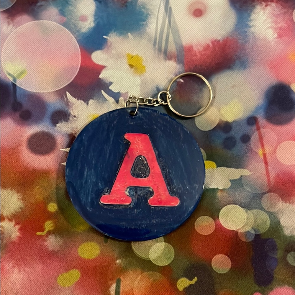Blue and Pink Keychain with Letter A